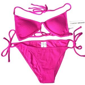Lucky‎ Brand Bikini Pink Sky Above Textured Triangle Bikini Medium New With Tags